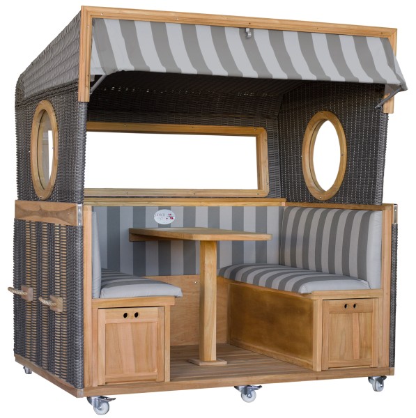 Pure Gosch Lounge - Strandkorb - 6-Sitzer - Mahagoni - Anthrazit gestreift