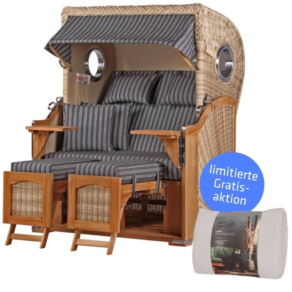 Strandkorb DÜNE - Zweisitzer - Grau mit Nadelstreifen - Design 01400 - inkl. gratis Kuscheldecke