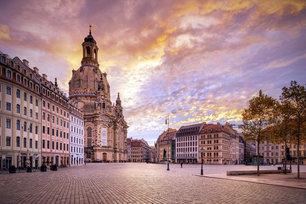Wandbild Dresden - Herbst am Neumarkt zum Sonnenaufgang (Motiv 01114)