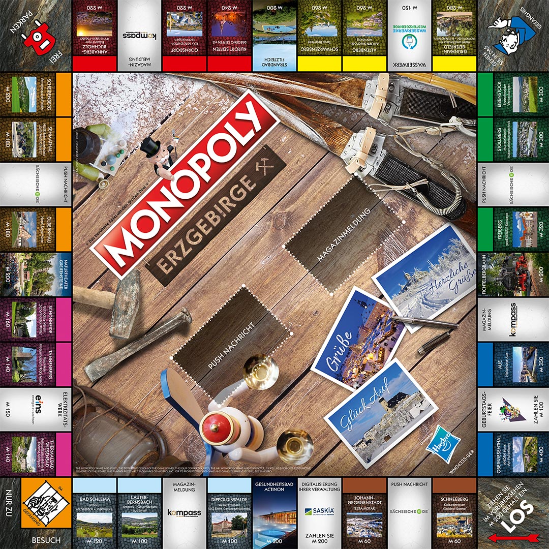 Monopoly Erzgebirge - Spielbrett Draufansicht im Detail
