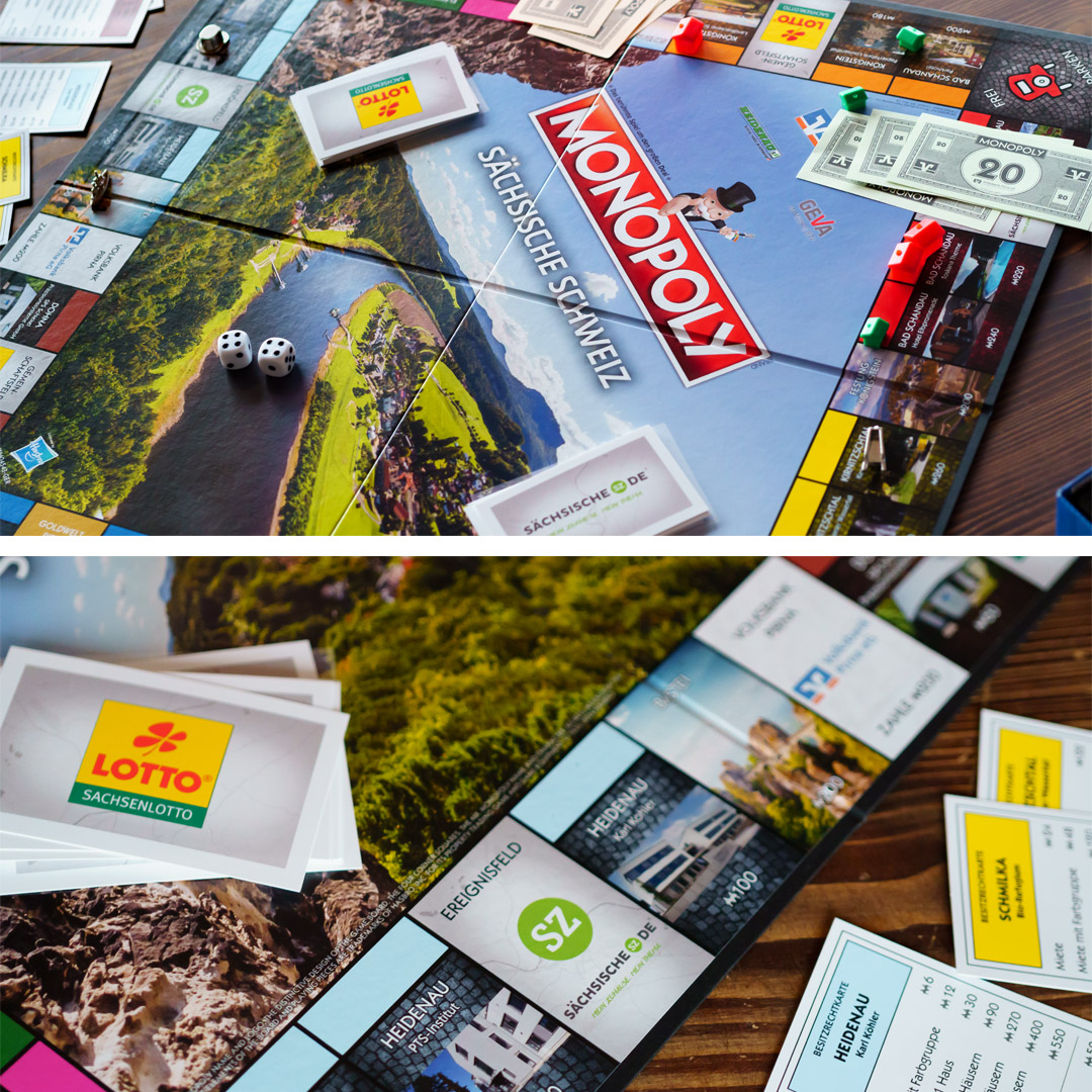 Monopoly Sächsische Schweiz - Vogelperspektive auf Ansichten der Brettspielfläche