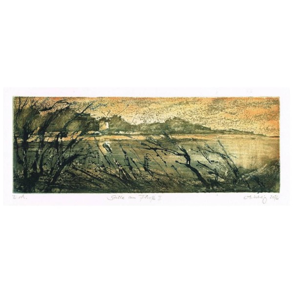 André Uhlig Farbradierung - Stille am Fluss II