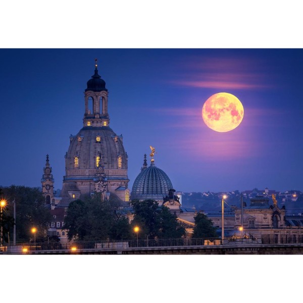 Wandbild Dresden - Mond geht hinter der Frauenkirche unter (Motiv 01066)