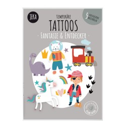 JEKA Temporäre Kindertattoos Fantasie & Entdecker - 5 Motivbögen Set