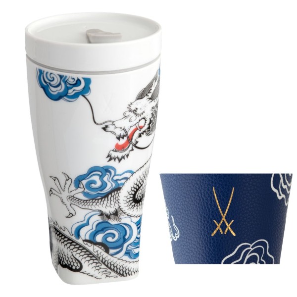 MEISSEN - Coffee to go Becher Glücksdrache mit Porzellandeckel und Manschette - Form "Nova"
