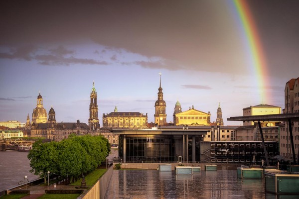 Wandbild Dresden - Regenbogen über der Dresdner Altstadt (Motiv 00951)