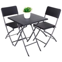 Balkon-Set VENTANA - Tisch mit 2 Stühlen - Rattan-Optik - Schwarz
