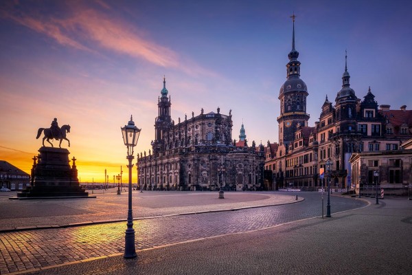 Wandbild Dresden - Theaterplatz zum Sonnenaufgang (Motiv 01048)