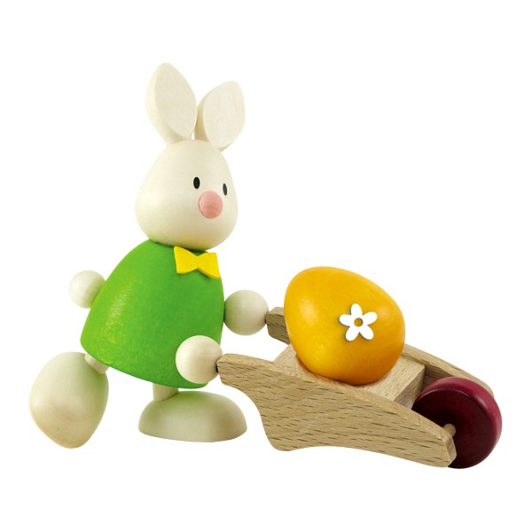 Hase Max mit Schubkarre und Ei - Holzfigur - Osterdekoration