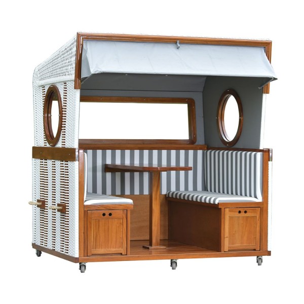 Pure Gosch Lounge - Strandkorb - 6-Sitzer - Mahagoni - Grau gestreift