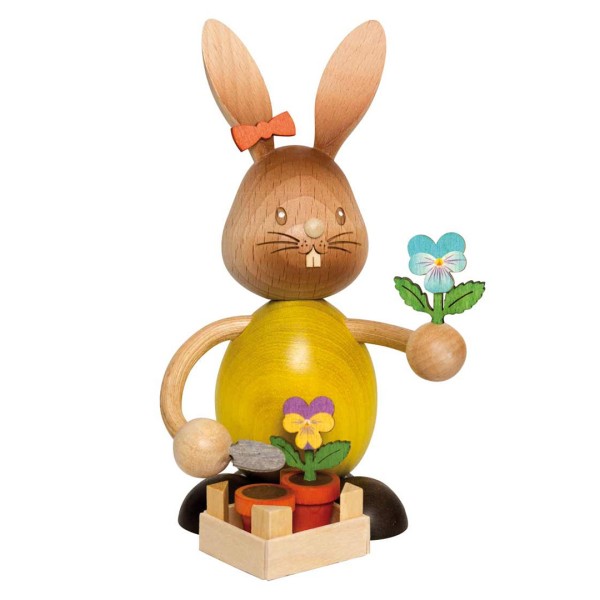 Hase Stupsi mit Stiefmütterchen - Holzfigur - Osterdekoration