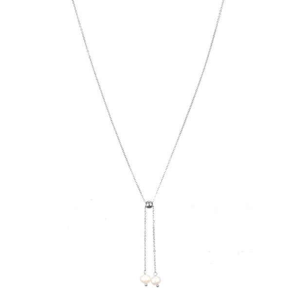 Célia von Barchewitz - Petite Y-Perlenkette silberfarben mit 2 Perlen - Gliederkette