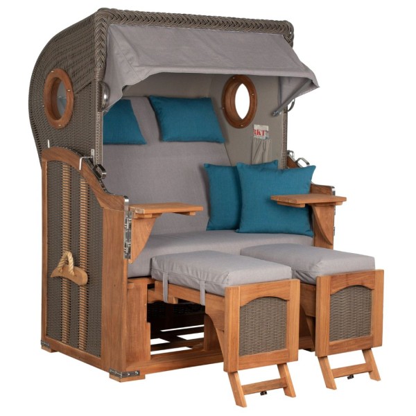 Strandkorb Mellum - Akazie - 2-Sitzer - grau-blau - Design 576