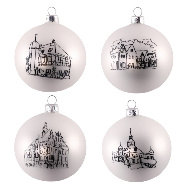 Weihnachtskugeln Radebeul - 4er Set - weiß-schwarz