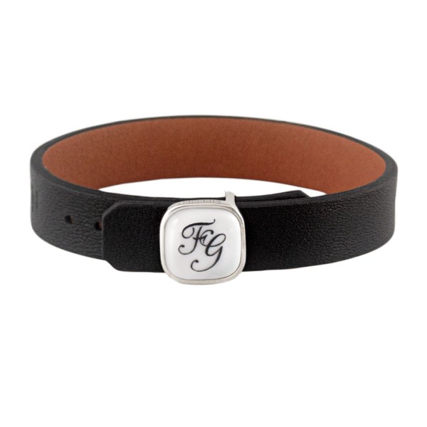 Lederarmband mit Monogramm (2 Buchstaben) in Schwarz