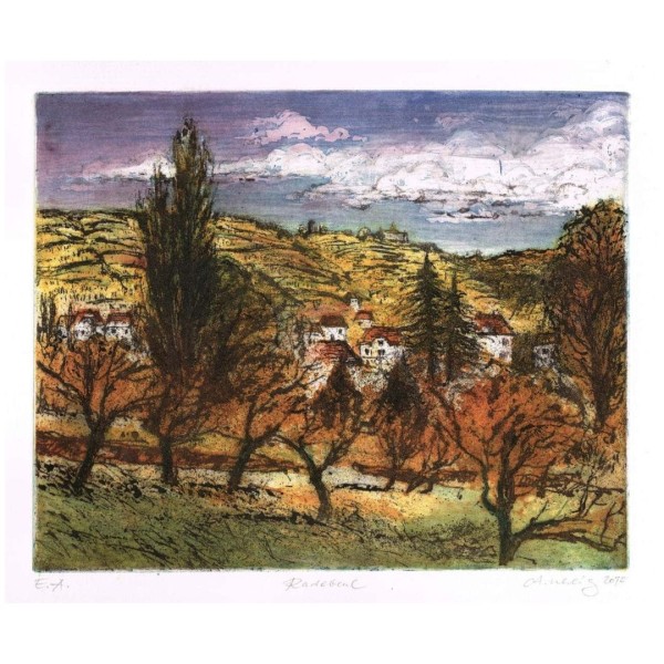 André Uhlig Farbradierung - Radebeul (gestern und heute)