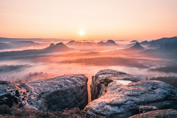 Wandbild Sächsische Schweiz - Sonnenaufgang am Kleinen Winterberg (Motiv LV35)