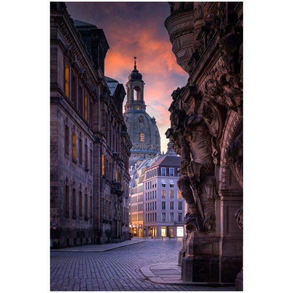 Wandbild Dresden - Augustusstraße zum Sonnenaufgang (Motiv 01108)