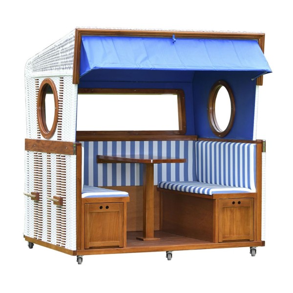 Pure Gosch Lounge - Strandkorb - 6-Sitzer - Mahagoni - Blau gestreift