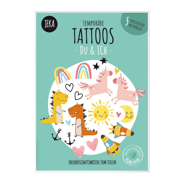 JEKA Temporäre Kindertattoos Du & Ich - 5 Motivbögen Set - Freundschaftstattoos