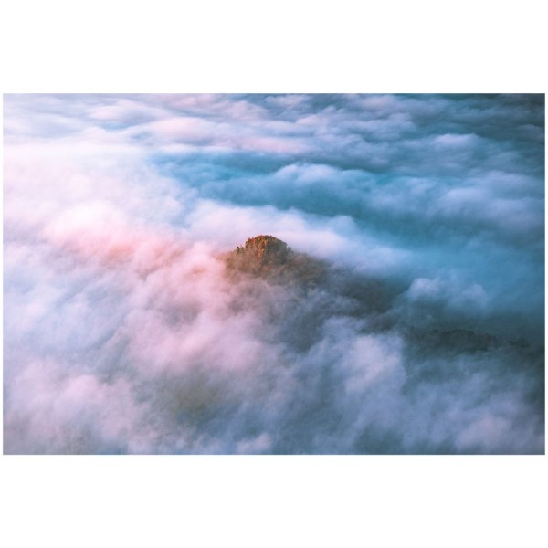 Wandbild Sächsische Schweiz - Zirkelstein im Nebel aus dem Flugzeug fotografiert (Motiv LV11)