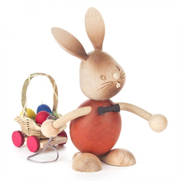 Hase Stupsi mit Eierwagen - Holzfigur - Osterdekoration