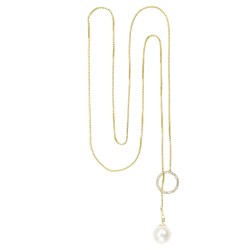 Célia von Barchewitz - Ringkette goldfarben - runde Barock-Perle und Zirkonia inkl. Samtsäckchen