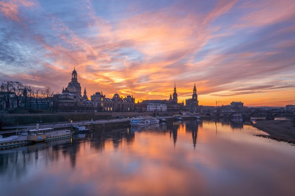 Wandbild Dresden - Blaue Stunde am Dresdener Elbufer (Motiv FL08)