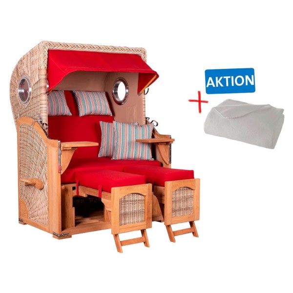 Strandkorb DÜNE - Zweisitzer - Rot mit bunten Kissen - Design 585 - inkl. gratis Kuscheldecke