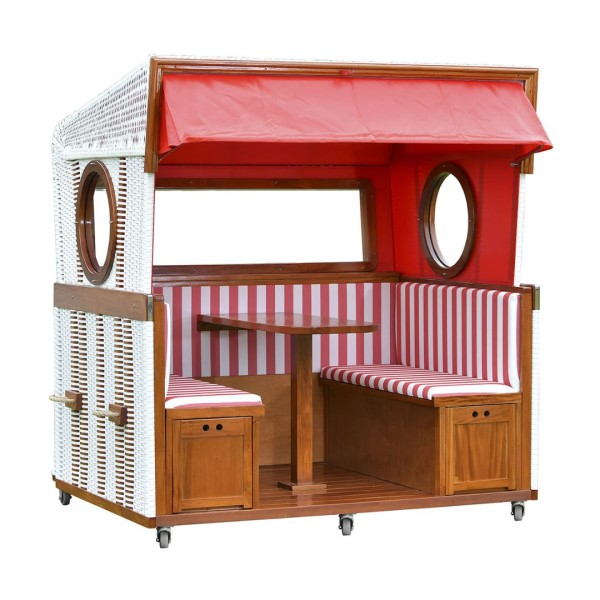 Pure Gosch Lounge - Strandkorb - 6-Sitzer - Mahagoni - Rot gestreift