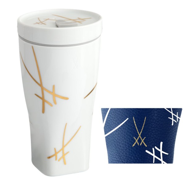 MEISSEN - Coffee to go Becher Swords mit Porzellandeckel und Manschette - Form "Nova"