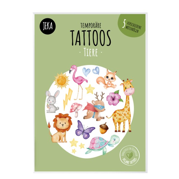 JEKA Temporäre Kindertattoos Tiere - 5 Motivbögen Set