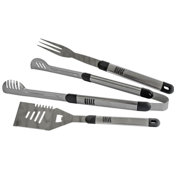Grillbesteck - 3-teilig - Grillzange, Grillwender & Grillgabel - Edelstahl verchromt