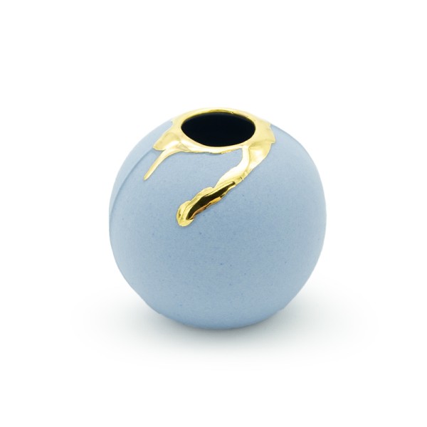 Elementaris - Kugelvase - 6 cm - Blau gefärbtes Bisquit-Porzellan mit Gold-Verzierung