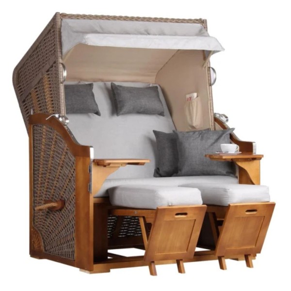 Strandkorb Schleswig - Pinie - 2-Sitzer - hellgrau - Design 559