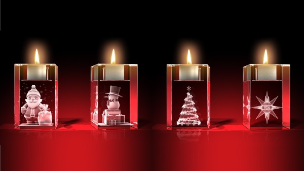 Teelichthalter Set 3 - Kristallglas mit 3D-Innengravur
