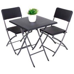 Balkon-Set VENTANA - Tisch mit 2 Stühlen - Rattan-Optik - Schwarz