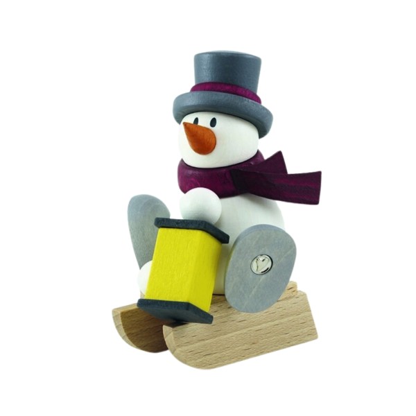 Schneemann Otto mit Laterne und Schlitten - Hobler Holzfigur