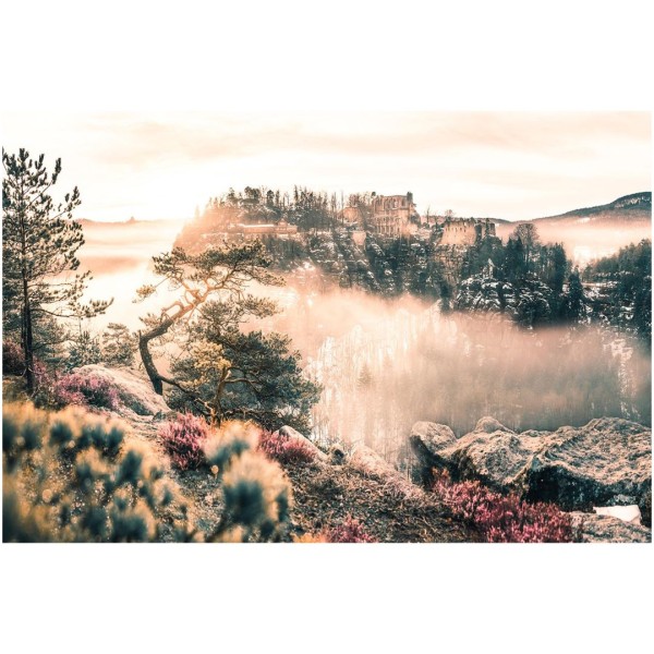 Wandbild Zittauer Gebirge - Oybiner Kloster in Nebel gehüllt (Motiv LV19)