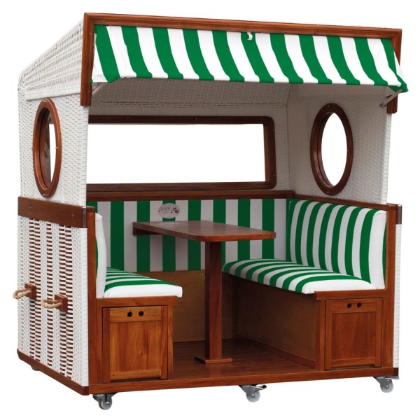 Pure Gosch Lounge - Strandkorb - 6-Sitzer - Mahagoni - Grün gestreift