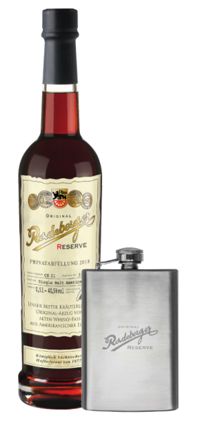 Original Radeberger Reserve Kräuterlikör 0,5L mit Metallflachmann - Edition 2018