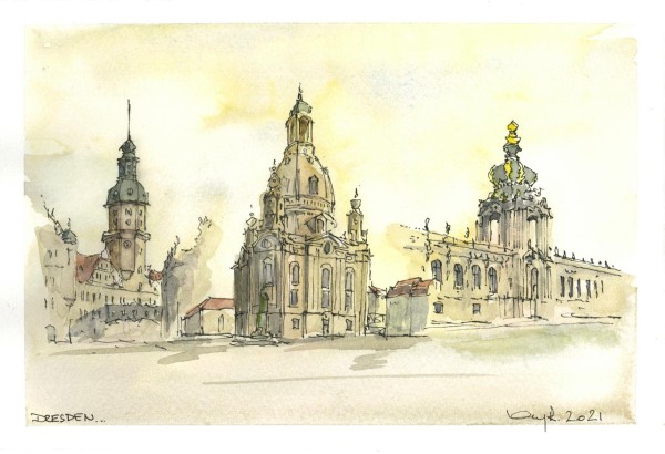 Marc-M.J. Wolff-Rosenkranz Aquarell - Dresden Collage