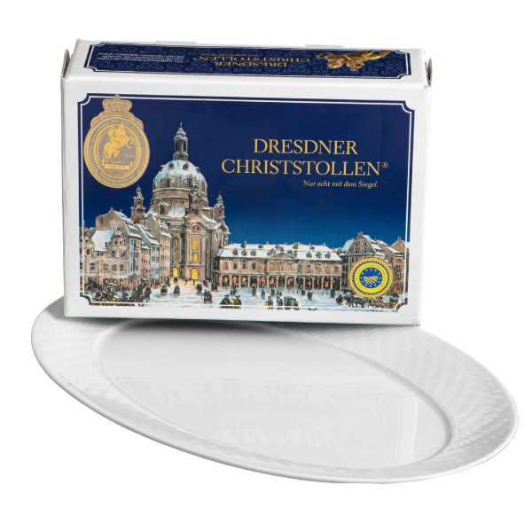 Meissen - Gourmet-Set - Christstollen 500g & Platte "N°41 Wellenspiel Relief"