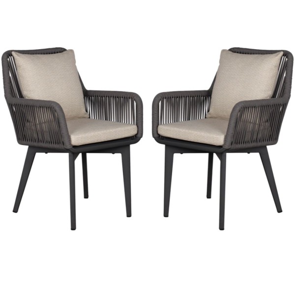 Dining-Sessel Marbella Rope - 2er Set - Aluminium Grau