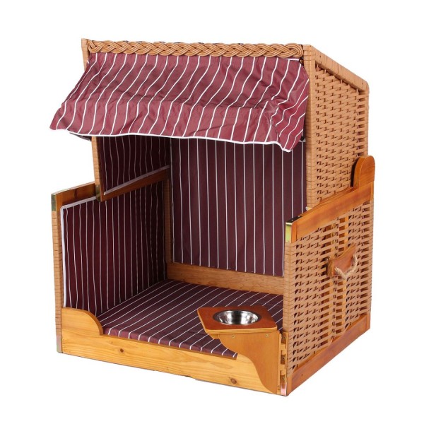 Strandkorb für Hunde, rot gestreift, mit schwenkbarem Hundenapf