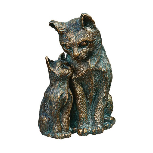 Gartenskulptur Katze mit Jungem Bronze