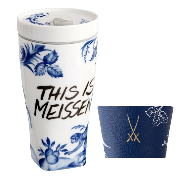 Coffee to go Becher mit Porzellandeckel und Manschette, Form "Nova", Affe und Faultier, V 0,35 l