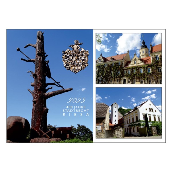 Postkarte Riesa - 400 Jahre Stadtrecht - Motiv Skulptur Elbquelle