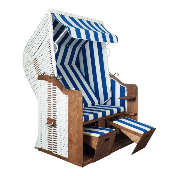 Strandkorb Föhr - Zweisitzer PVC weiß - blau-weiß