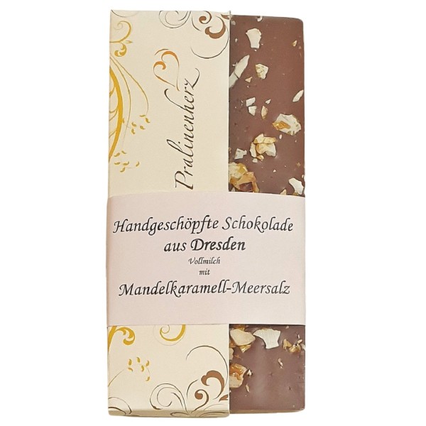 Pralinenherz - Vollmilch-Schokolade mit Mandelkaramell-Meersalz - Handgeschöpft